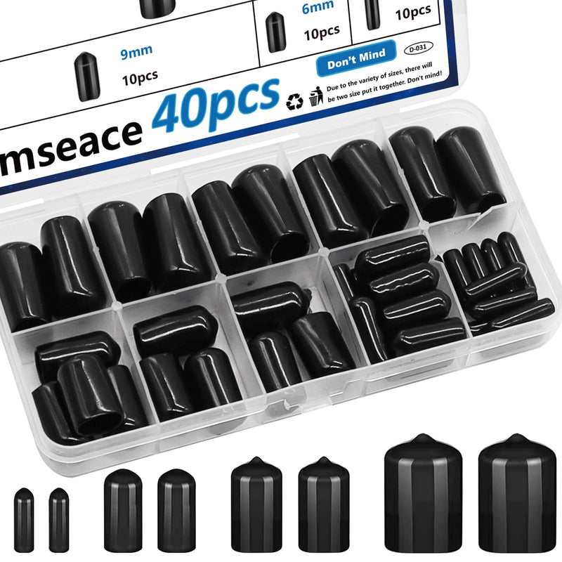 smseace 40pcs Rubber End Caps - 4 Sizes (1/8", "1/4", "3/8", "1/2 Inch) Black Vinyl Round Rubber Tip Caps for Bolts & Screws 3mm,6mm,9mm,12mm