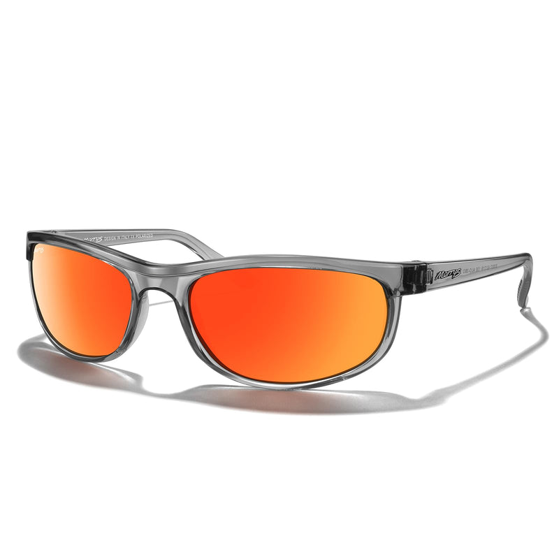 MERRY'S Wrap Around Sport Polarized Sunglasses for Men Women Driving Fishing Cycling Running UV400 Protection S3027 Bright Tra Gray Frame/Red Mirror Polarized Lens 62 Millimeters