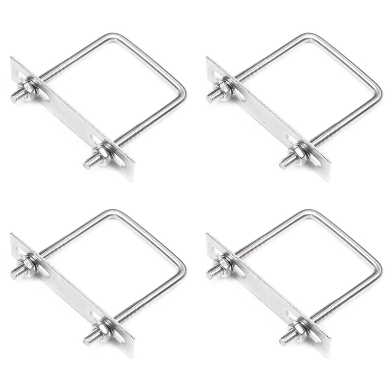 Yinpecly 4 Pack Square U-Bolts 2"/50mm Inner Width 3.15"/80mm Length 304 Stainless Steel U Bolts M6 with Washers & Nuts & Frame Plate for Automobiles Trailer, Ski Boat, or Sailboat Trailer M6x50x80mm