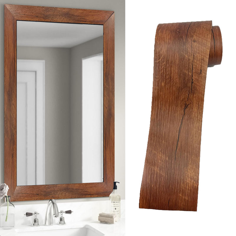 32.8Ft Black Border Peel &Stick Wood Grain Wallpaper Border Removable Waterproof Bathroom Mirror Frame Sticker (Red) Red