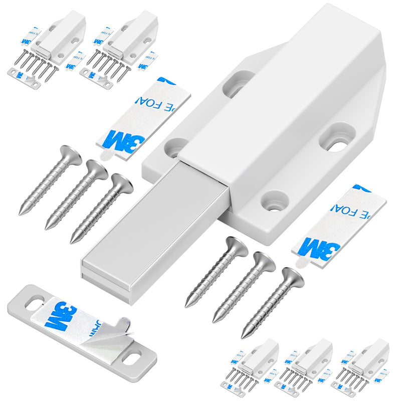 Magnetic Push Latch Without Nail Installation Tonitrui Heavy Duty Magnetic Touch Latches for Large Door Push Release Latch Kitchen Drawer Push Catch Press Out Latch(White 6 Pack) White