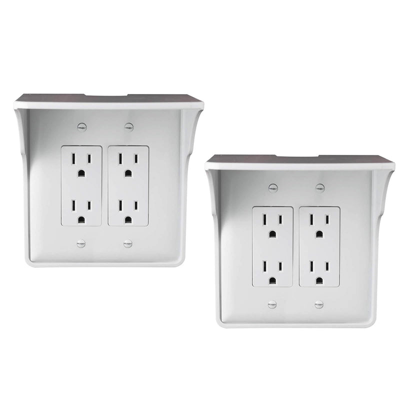 2 Pac White Double Wall Outlet Shelf-Home Wall Shelf Organizer for Outlets, Perfect for Bathroom, Kitchen, Bedrooms with Cord Management and Easy Installation