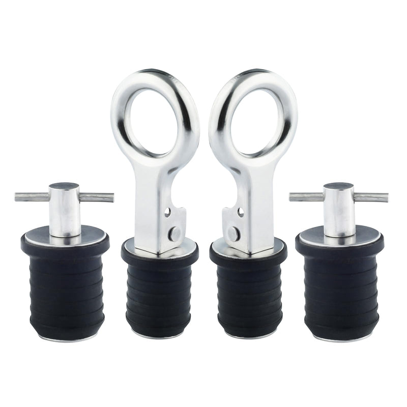 4Pcs 1 Inch Boat Plug Snap Handle Drain Plug and T Handle Boat Drain Plug Set,Stainless Steel Boat Drain Twist Plug Marine Boat Rubber Plug for Hull Plug Bottom Plug