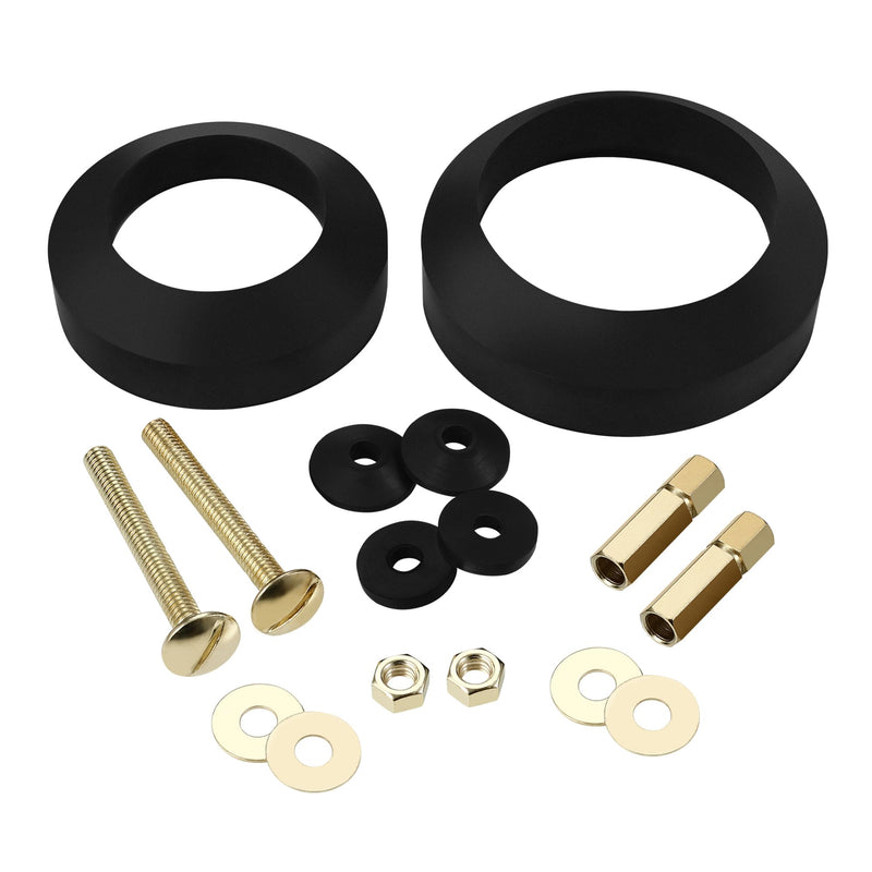 Universal Toilet Tank to Bowl Bolt & Gasket Replacement Kit – Toilet Tank Repair Kit Includes 2" and 3" Rubber Seal Gaskets, Extra-Long Brass Plated Bolts, Washers, Nuts, Fits Most 2-Piece Toilets With 2Pcs Bolts