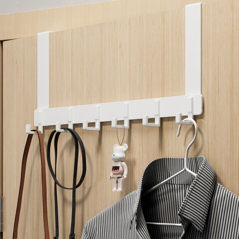 Over The Door Hooks, Sturdy Door Hanger, Large Over The Door Towel Rack with 6 Hooks, Heavy Duty Easy to Install, for Bathroom, Bedroom，Kitchen，Hanging Towels, Coats (White). 1 Pack White