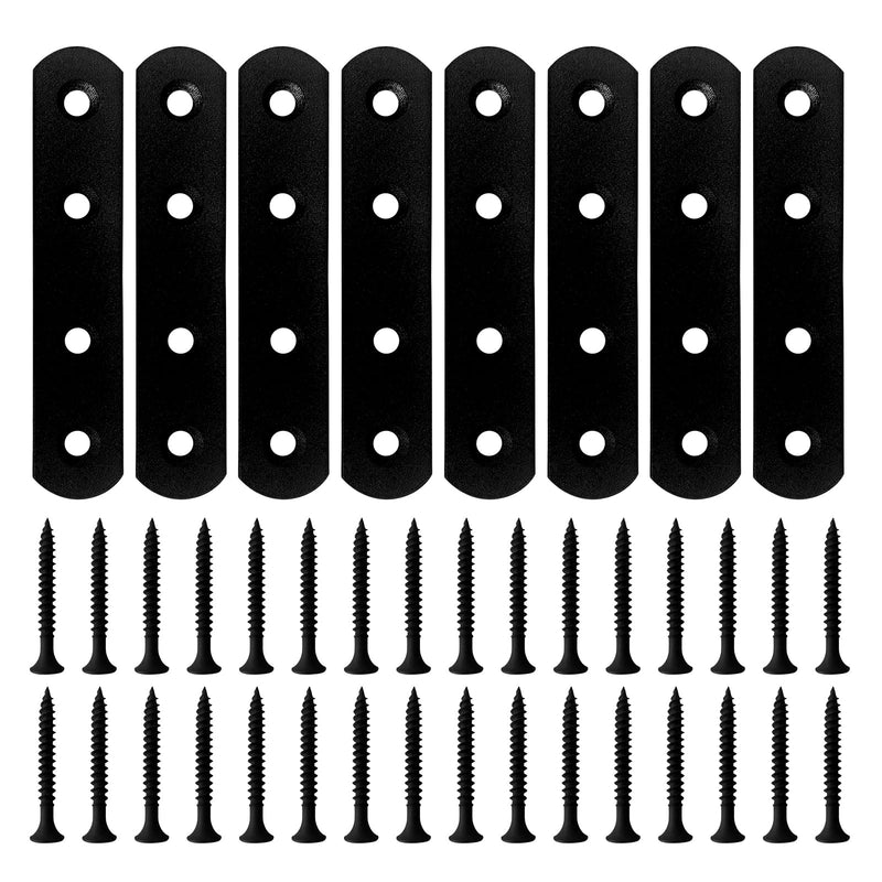 8PCS 3.80” x 0.75” Black Straight Flat Brace, Stainless Steel Sturdy Bracket, Metal Strap for Wood Furniture Chair with 32PCS Screws 3.80 x 0.75 x 0.12 inch