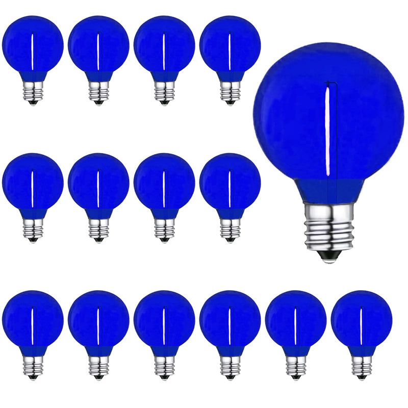 G40 Blue LED Replacement Bulb 1W Light Bulbs Shatterproof Waterproof LED Outdoor String Lights Decorative Night Light E12/C7 Candelabra Base for Wedding Patio Garden Yard,15 Pack(Blue)