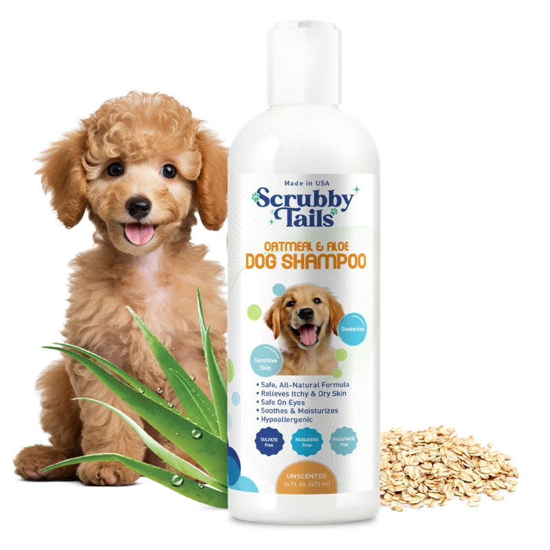 Organic Dog Shampoo - Oatmeal Dog Shampoo for Itchy Skin - Hypoallergenic for Sensitive Skin & Puppies, Deodorizes Smelly Dogs, Tearless, Made in USA, 16oz (Unscented) Unscented - Oatmeal & Aloe - PawsPlanet Australia