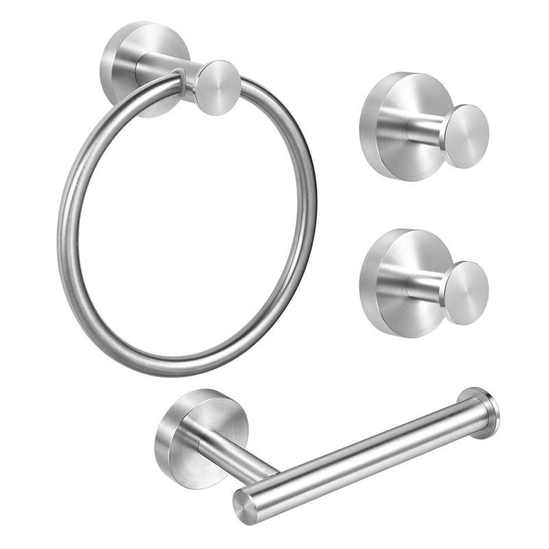 Bathroom Hardware Set 4 Pieces, Brushed Nickel SUS304 Stainless Steel Wall Mounted Toilet Paper Holder, 2 Robe Towel Hooks, Towel Ring, Heavy Duty 4 in 1 Towel Holder Set for Bathroom 4 Pcs - Brushed Nickel