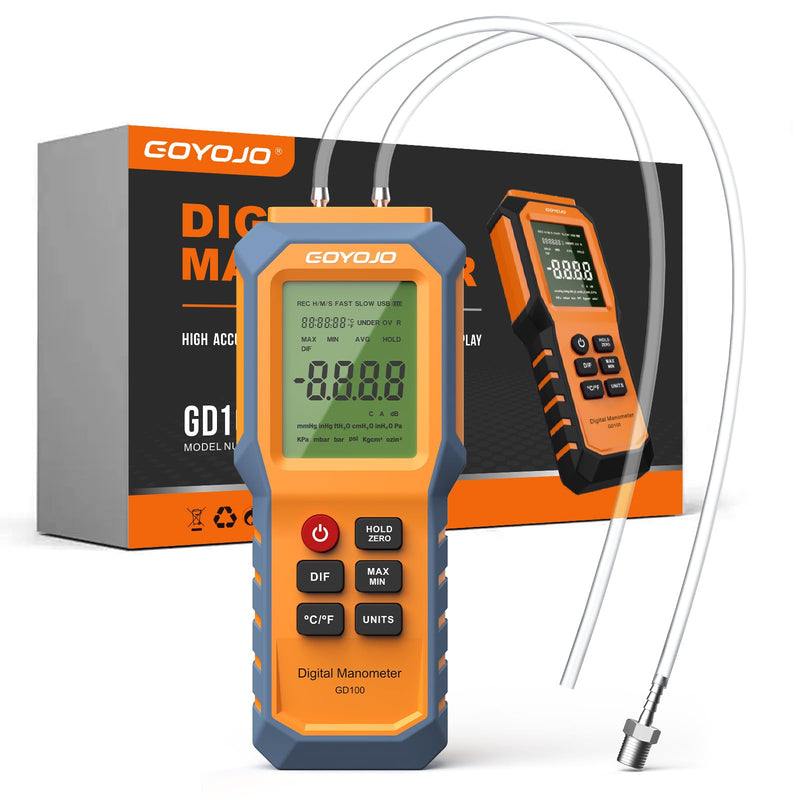 Handheld Manometer with Backlit, Dual-Port HVAC Digital Manometer Gas Pressure Tester, LCD Screen & Indoor Temperature Measurement, 12 Units, for Natural Gas Pipelines Ventilation Detection