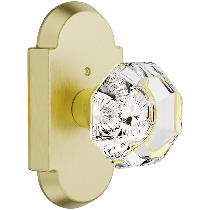 Gold Glass Door Knobs Interior Privacy Crystal Door Knobs with Lock for Bedroom/Bathroom, Satin Brass (1 Pack)
