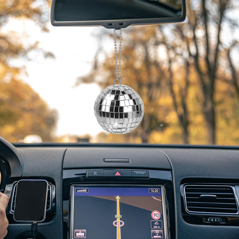 Disco Ball Car Accessory, Mirror Disco Ball Hanging, Disco Ball for Car with 2M Hanging String, Bling Disco Car Charm, Bling Disco Car Charm, Rear View Mirror Hanging Accessories 2.36inch