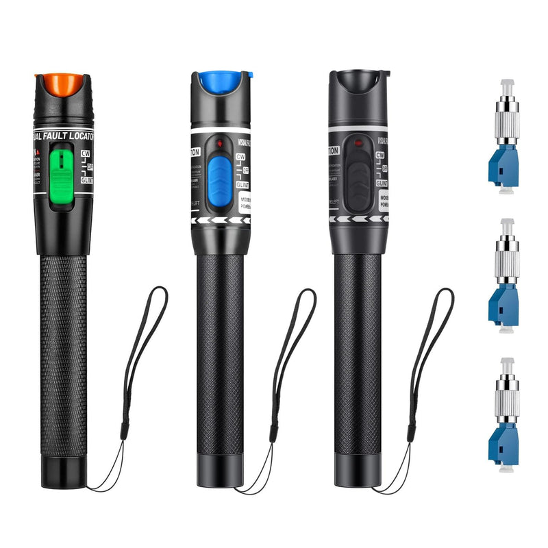 Moocci 3 Pcs Visual Fault Locator Fiber Optic Tester - Fiber Optic Cable Tester Meter with FC to LC Adapter - Tools Kit for FC/SC/ST/LC Connector,Network Cable Test - Green Blue Black Green & Blue & Black