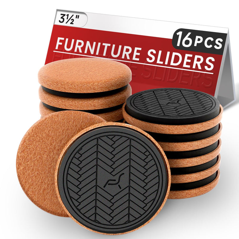 Felt Furniture Sliders for Hardwood Floors, 16 PCS 3 ½" Furniture Pads for Wood Floors, Furniture Movers for Heavy Duty Furniture, Move Large Furniture Easily 16 pcs 3 ½ inch (Hard floors)