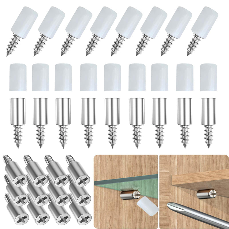 60 Pcs Self-Tapping Screws Cabinet Laminate Support, Shelf Pins with Non-Slip Sleeve, Shelf Holder Steel Pin Peg Self Drilling Screws, Self-Tapping Integrated Screw for Glass Furniture Cabinet Support 60 sets silvery white