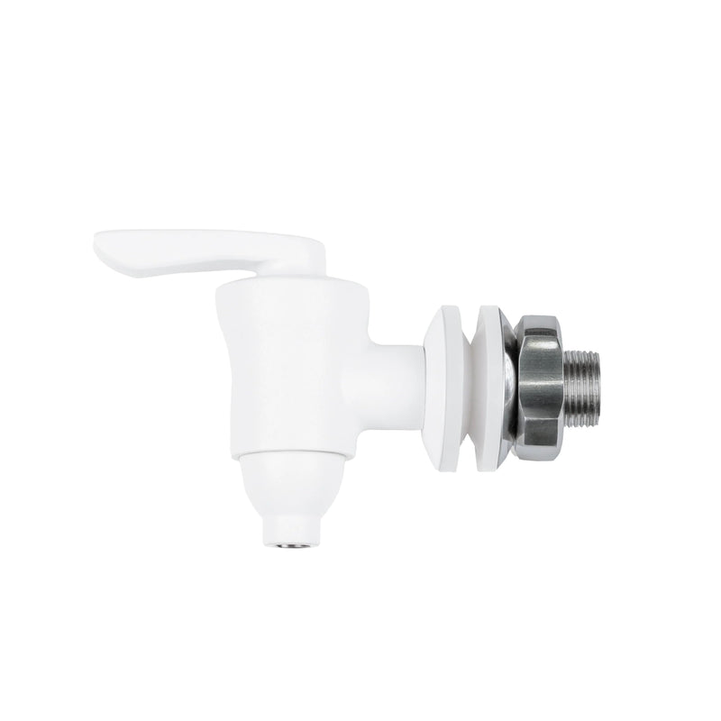 Boroux stainless steel spigot with ceramic valve in white powder coat with white silicone washer