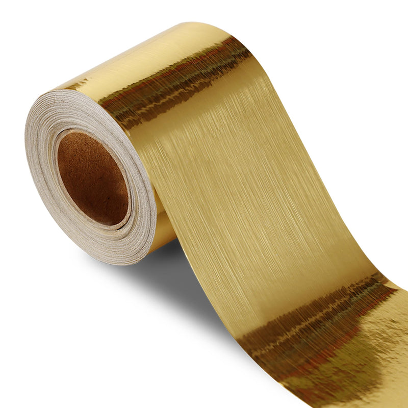 Brushed Gold Peel and Stick Wallpaper Border, PVC Self Adhesive Removable Contact Paper, Waterproof Mirror Frame Sticker for Bathroom, Kitchen and DIY Decor (394''L x 7.88''W) 7.9" x 394" Brushed Gold