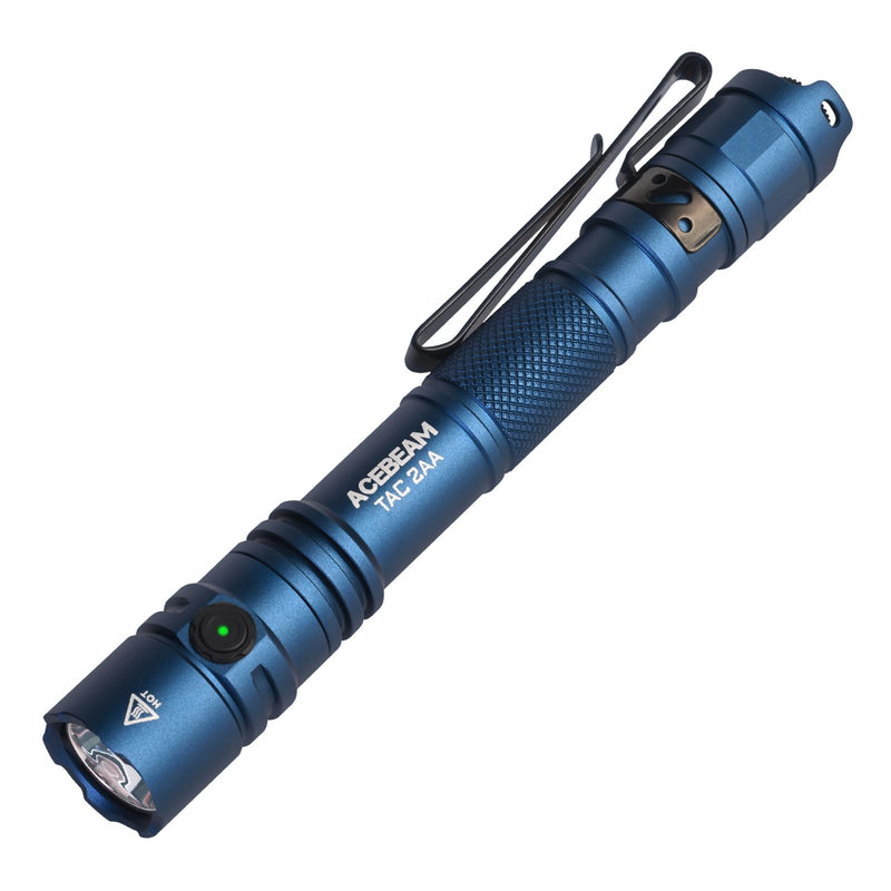 ACEBEAM TAC 2AA EDC Tactical Dual Modes Flashlight Rechargeable, 1400 High Lumens Flashlight, Dual Switch Pocket LED Flashlight, Super Bright Small Flash Light for Emergency, Camping, Home(SFT-25R HI) Blue 6500K-1400 Lumens 304 Meters