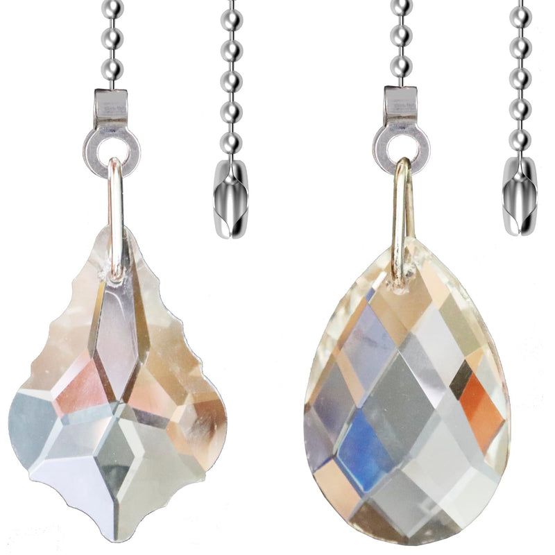 2PCS Crystal Ceiling Fan Pull Chain, Decorative Fan Pull Chain Pendant Extension, 20-inch Lighting & Fan Beaded Ball Chain Extender with Connector (Clear) Transparent-2