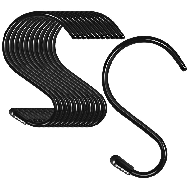 12 Pack 4 inch S Hooks for Hanging Heavy Duty, Large Vinyl Coated Closet S Hooks Non Slip Metal S Hooks for Hanging Kitchen Utensil Pot Pan Cups Clothes Jeans Towels Hats Bags Plants (Black) Black