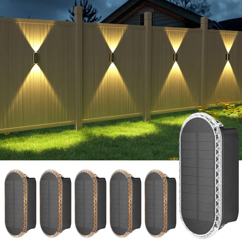 Ellasay Solar Fence Lights Outdoor,6-Pack Solar Powered Wall Lights Up and Down Waterproof IP65,3 Color Brighter LED Focus Lens SolarLights Dusk to Dawn 12h for Patio,Backyard,Porch,Railing 3000/4000/6000K 6 Pack