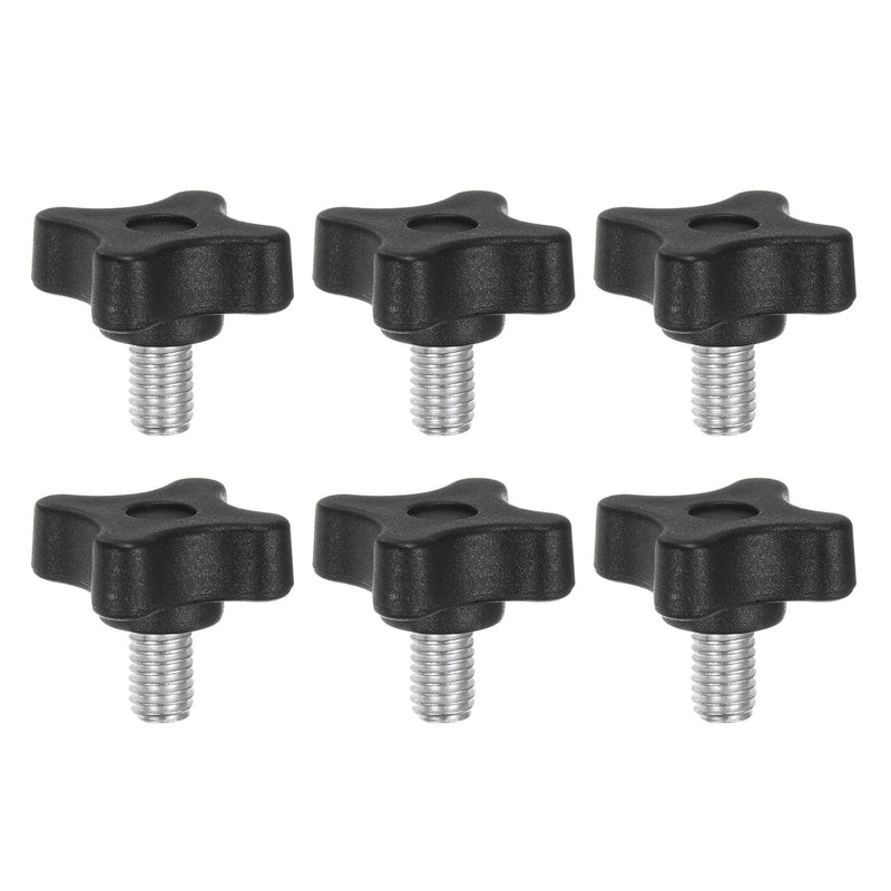 HARFINGTON 6pcs Star Clamping Knobs M8 x 12mm Metric Male Thread 32mm 4-Point Plastic Head Threaded Stud Knob Hand Tightening Thumb Screw Jig Handle, Black M8 x 12mm x 32mm