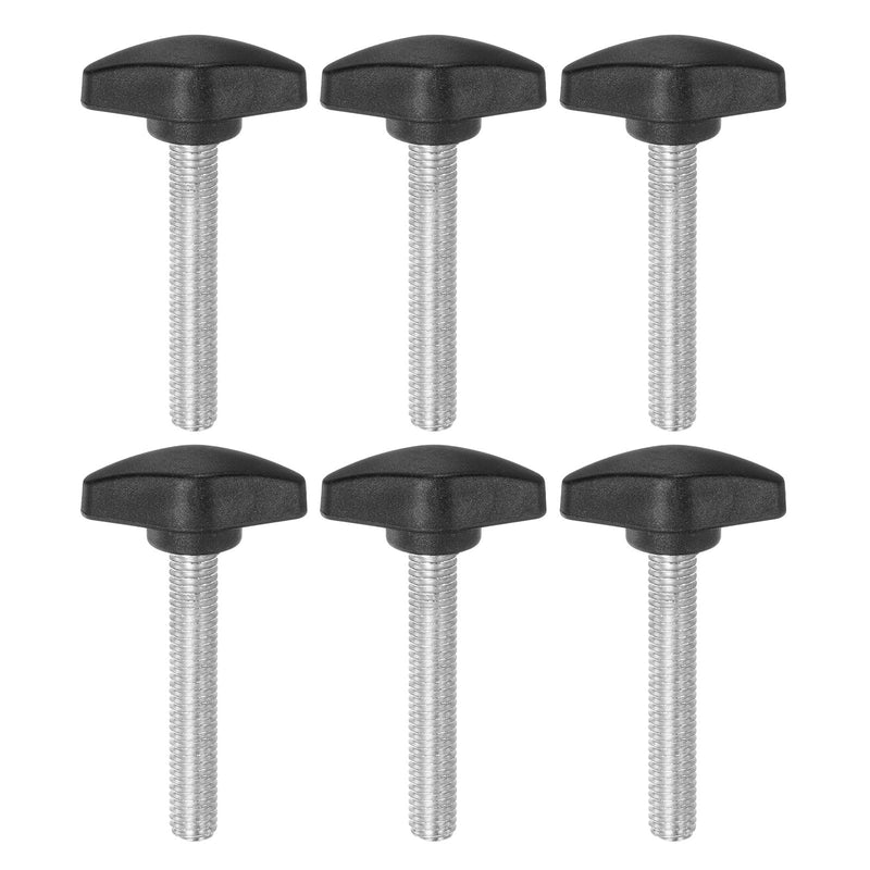 HARFINGTON 6pcs Tee Wing Knobs M8 x 45mm Metric Male Threaded Stud T Head Plastic Knob Handles Thumb Screws Hand Clamping Tightening Knob Grip Thumbscrew, Black M8 x 45mm x 36mm