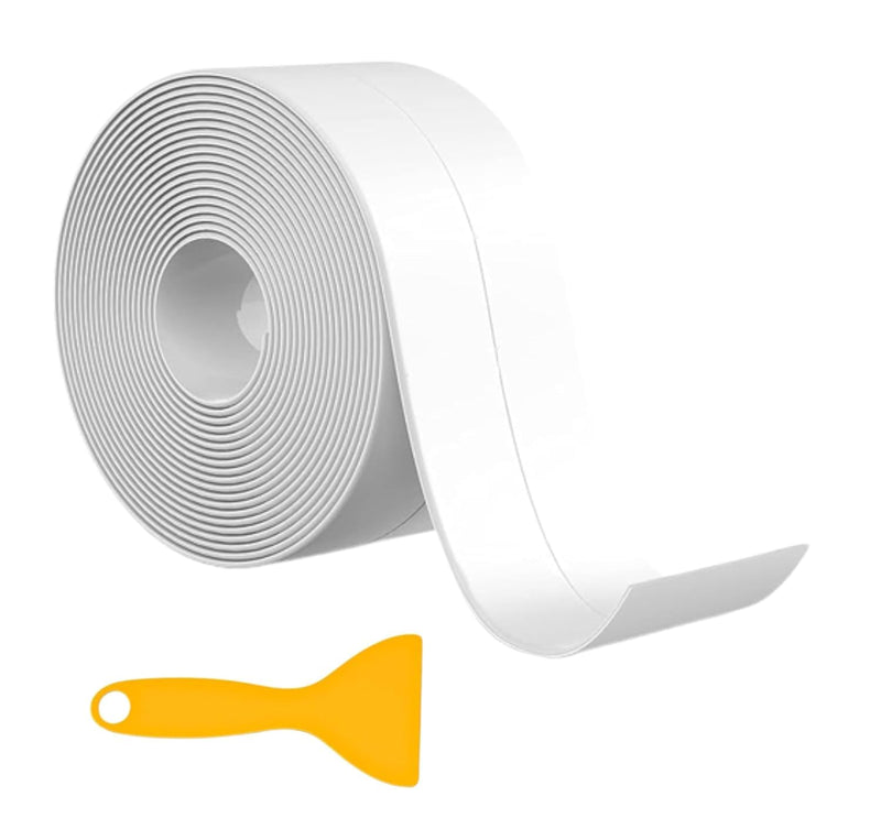10.5 ft Caulk Tape Waterproof Self Adhesive with Sealing Tool, Bathroom Sealant White, Wall Tape Silicone Sealant Caulking Tape Peel and Stick Caulk (1 Pcs) White (A)