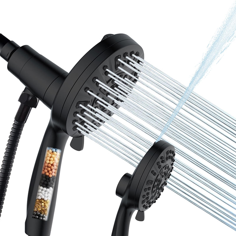 Filtered Shower Head with Handheld - 10 Spray Modes High Pressure Handheld Shower with Filter Spray Combo, Magnetic Shower Heads, With 60-Inch Long Hose（Matte black） Matte Black