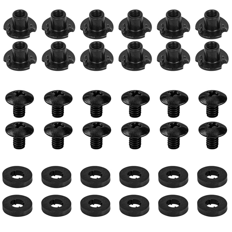 Black 3 Prong T-Nuts, 1/4 Inch, 12 Sets – for Kydex & Leather Gun Holsters & Knife Sheaths, Wood, Composites, Cabinetry, Includes Phillips Truss Heads + Tee Nuts + Rubber Washers/Spacers