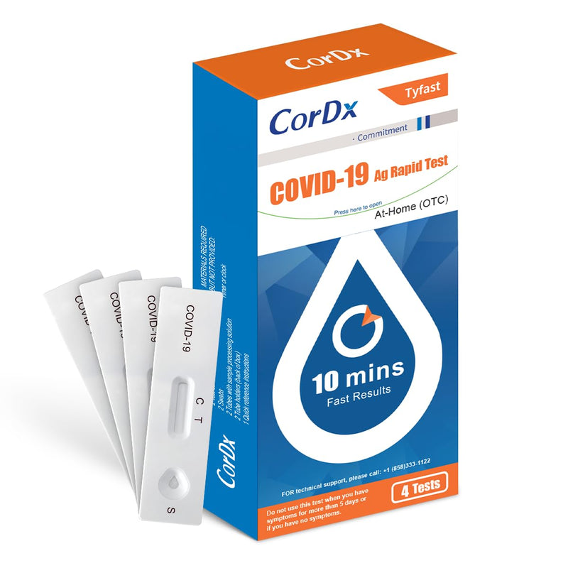 CorDx TyFast at-Home COVID-19 Antigen Rapid Test Kit, Easy, Accurate, Fast Results in 10 Minutes. (4-Pack) 4