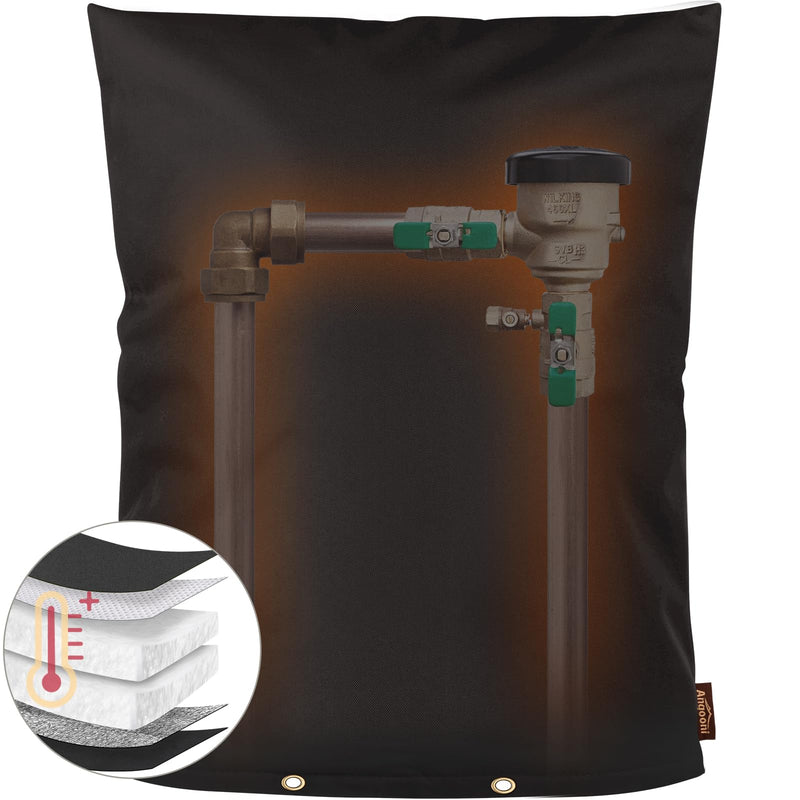 Upgraded Backflow Preventer Cover Aluminum Foil (5°F) - 20"W x 26"H Industrial 600D Winter Sprinkler Valve Covers for Outside, Anti-UV Winter-Freeze Water Well Pump Cover, Black