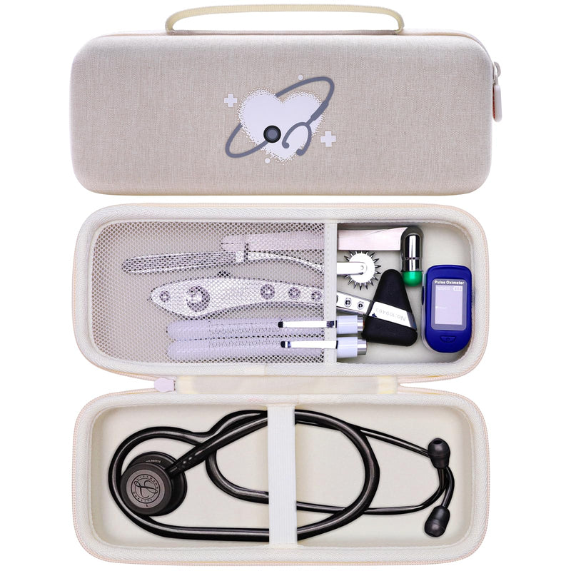 XANAD Stethoscope Case for 3M Littmann Cardiology III,II,IV,3M Littmann Master Cardiology/MDF MDOne Stainless Steel Stethoscope, Extra Pocket for Doctor & Nurse Accessories - Cream