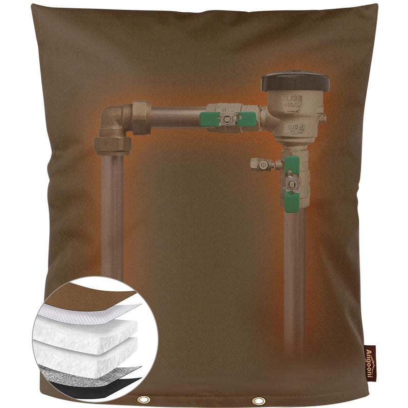 Upgraded Backflow Preventer Cover Aluminum Foil (5℉) - 14"W x 18"H Industrial 600D Winter Sprinkler Valve Covers for Outside, Anti-UV Winter-Freeze Water Well Pump Cover, Brown 14" W x 18" H