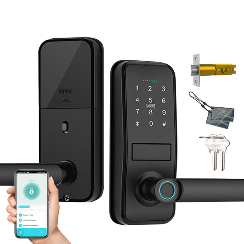 Smart Lock, Keyless Entry Door Lock with Sleek Matte Black Handle, Electronic Keypad Deadbolt, Fingerprint & Touchscreen Keypad, Biometric Door Lock, Bluetooth Smart Lock for Front Door (Black)