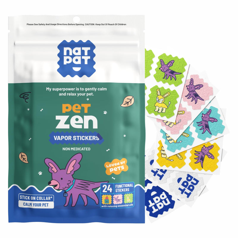 NATPAT Pet Zen Calming Patches for Dogs & Cats – Non-Medicated Effective Stress Relief for Travel, Fireworks & Separation Anxiety - Long Lasting & Non-Toxic (24 Patches) - Locket Sold separetely - PawsPlanet Australia
