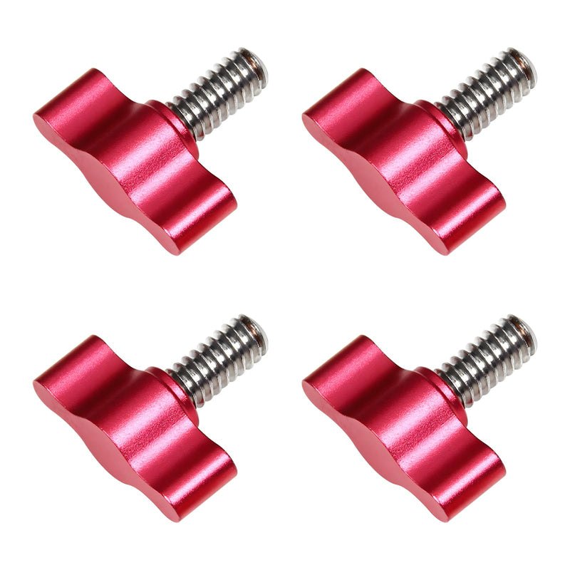 4Pcs 1/4"-20 x 1/2" Thumb Screw, Stainless Steel Standard/Coarse Thread Thumbscrew, Red Aluminum Tee Wing Knob 1/4"-20 x 1/2"