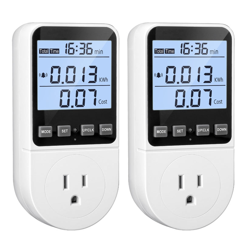 2 Pack Upgraded Watt Meter, Power Meter Plug Electricity Usage Monitor, Home Energy Monitor Consumption, Meter Sockets with Backlight, Overload Protection, 8 Modes Display 2 Pack