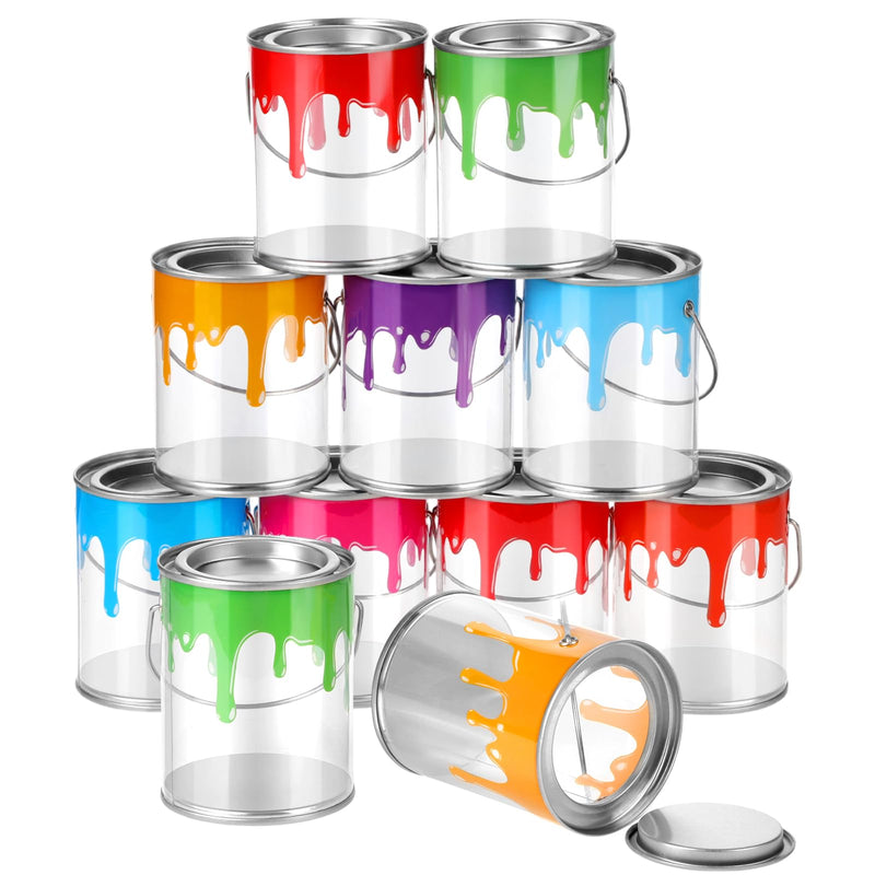 Reallnaive 24 Pcs Art Paint Party Favors Clear Empty Paint Cans Bulk with Lids Mini Size Transparent Plastic Buckets Mini Containers for Party Supplies Treats Candy Crafts DIY Decor, 2.76 x 3.54 Inch