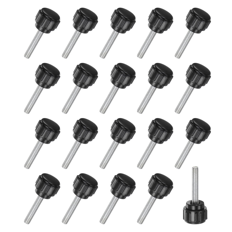 20-Pack Knurled Clamping Knobs, M4x20mm Male Thread Knurled Thumbscrew, Carbon Steel Screw on Knobs Grips for Machinery/Electronic/Furniture, Mounting Handle Bolts [Black]