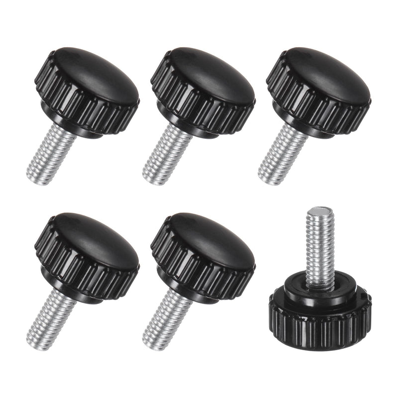 6-Pack Knurled Clamping Knobs, M6x16mm Male Thread Knurled Thumbscrew, Carbon Steel Screw on Knobs Grips for Machinery/Electronic/Furniture, Mounting Handle Bolts [Black]