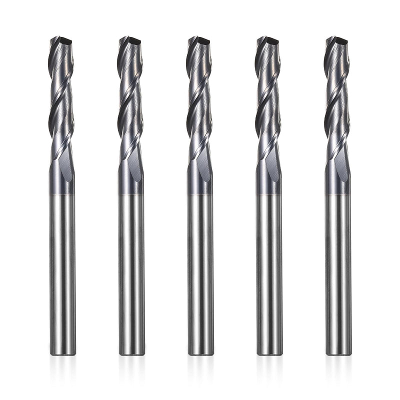 SainSmart Genmitsu 5pcs End Mills CNC Router Bits, 1/4" Shank Tungsten Steel CNC Cutter with 2-Flute Flat Nose, 3” Overall Length, TiAlN Coating, for Aluminum, Metal, Plastic, MDF & Wood, 2FNC05