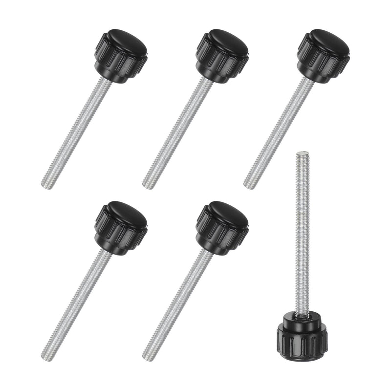 6-Pack Knurled Clamping Knobs, M4x40mm Male Thread Knurled Thumbscrew, Carbon Steel Screw on Knobs Grips for Machinery/Electronic/Furniture, Mounting Handle Bolts [Black]