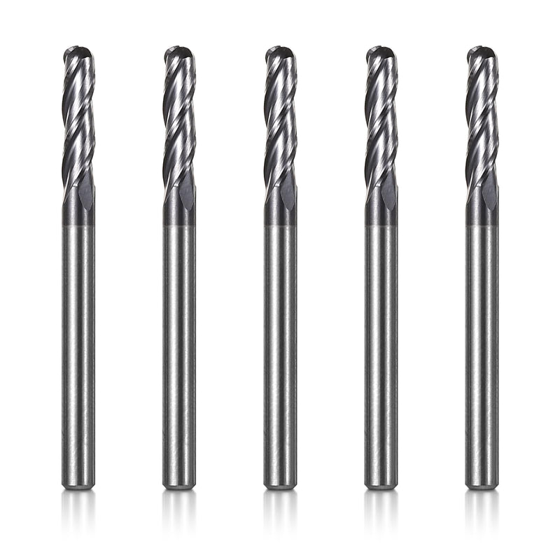 SainSmart Genmitsu 5pcs Ball Nose End Mills CNC Router Bits, 1/8" Shank Tungsten Steel CNC Cutter with 3-Flute, 1-1/2” Overall Length TiAlN Coated for Aluminum, Metal, Plastic, MDF, Wood, 3BNB05
