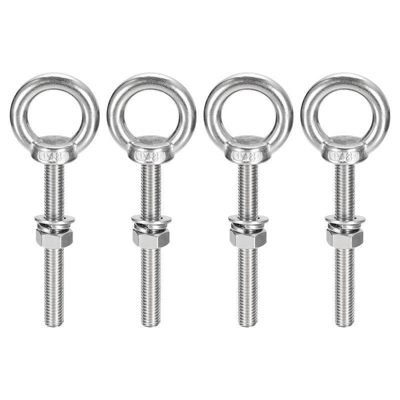 uxcell Lifting Eye Bolt, 4 Sets M8 x 60mm Eye Bolt with Nut Washer 304 Stainless Steel Shoulder Lifting Ring Eye Bolt for Hanging Item