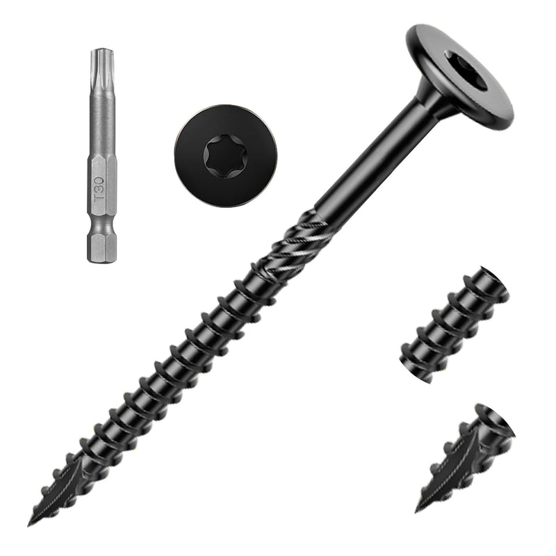 25PCS #14 x 4 Inch Lag Screws Structural Wood Screws 4 inch, Black Coated Rust Resistant Heavy Duty Construction Screw Star Drive with Bit #14x4"