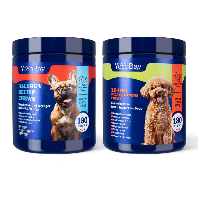 Dog Allergy Relief Chews for Immune Support & Itch Relief + Dog Multivitamin Chewable Supplement for Immune & Energy Boost, Joint Support - 180 Soft Chews - PawsPlanet Australia
