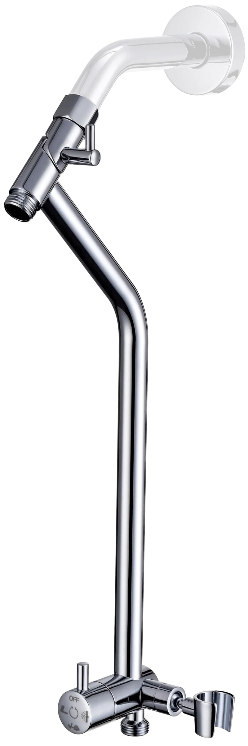 G-Promise All Metal Shower Diverter with Low Holder, Extended 13.5 Inch, 3-Way Diverter Valve with Pause Mode for Handheld and Fixed Shower Heads ∣ 4-Setting Replacement Part (Chrome) Chrome