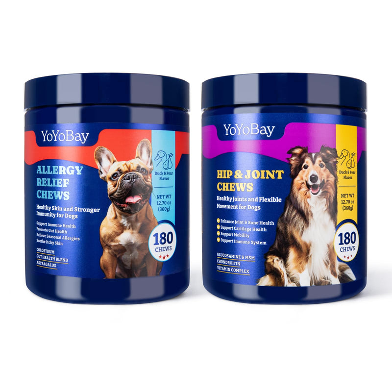 Dog Allergy Relief Chews for Immune Support & Itch Relief + Dog Joint Supplement for Anti-Inflammatory, Support Hip & Joint Health, Mobility - 180 Soft Chews - PawsPlanet Australia