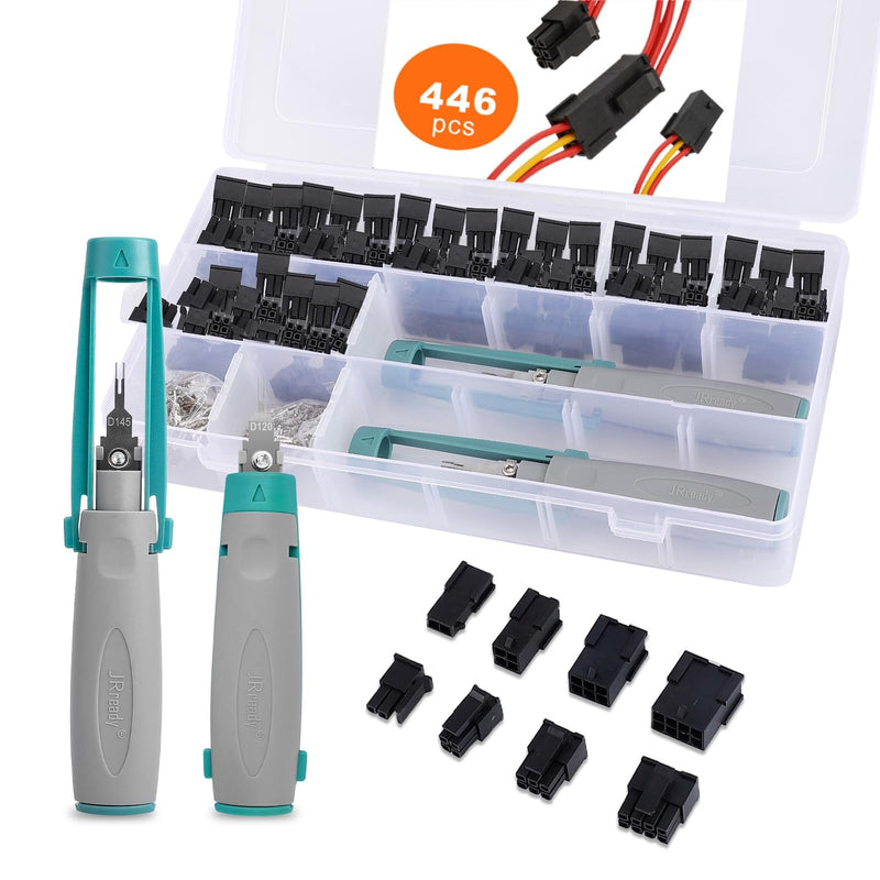 JRready ST6489 Micro-Fit 3.0 Dual Row 2 4 6 8 Circuits Connector kit, w/Crimp Terminals 20-24 AWG, Molex Extraction Tool, Compatible with Molex Micro-Fit 3.0 Connector, 3.0mm Pitch, 446 Pcs Micro-Fit 3.0 Connector Kit